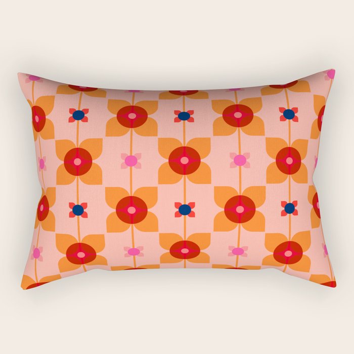 Mid Century Retro Floral Geometric Pattern Rectangular Pillow Gallery Image 1