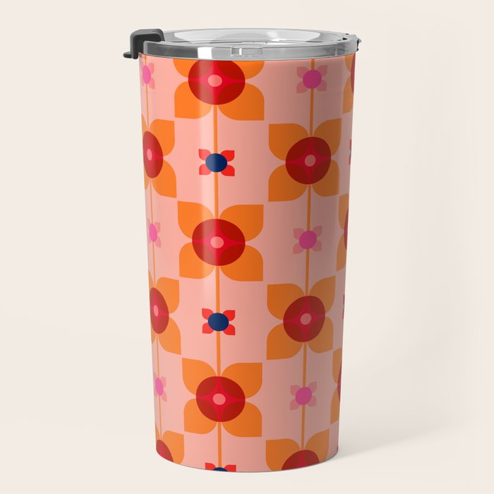 Mid Century Retro Floral Geometric Pattern Travel Mug Gallery Image 3