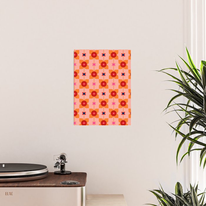 Mid Century Retro Floral Geometric Pattern Poster Gallery Image 2
