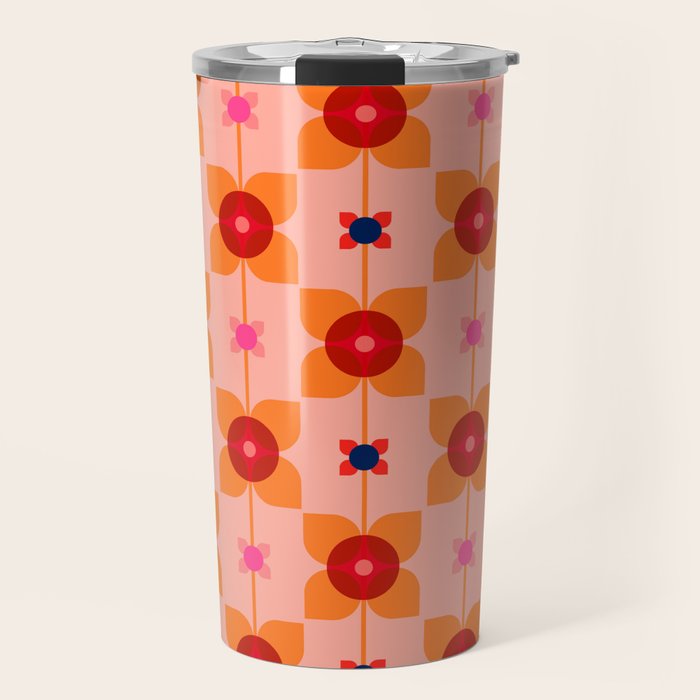 Mid Century Retro Floral Geometric Pattern Travel Mug Gallery Image 1