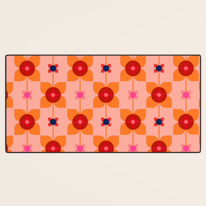 Mid Century Retro Floral Geometric Pattern Desk Mat Gallery Image 3