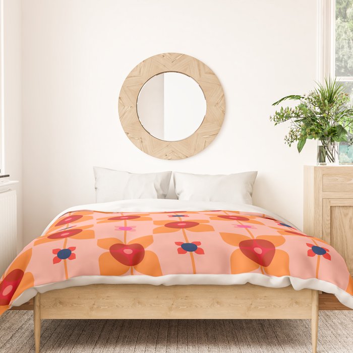 Mid Century Retro Floral Geometric Pattern Duvet Cover Gallery Image 3