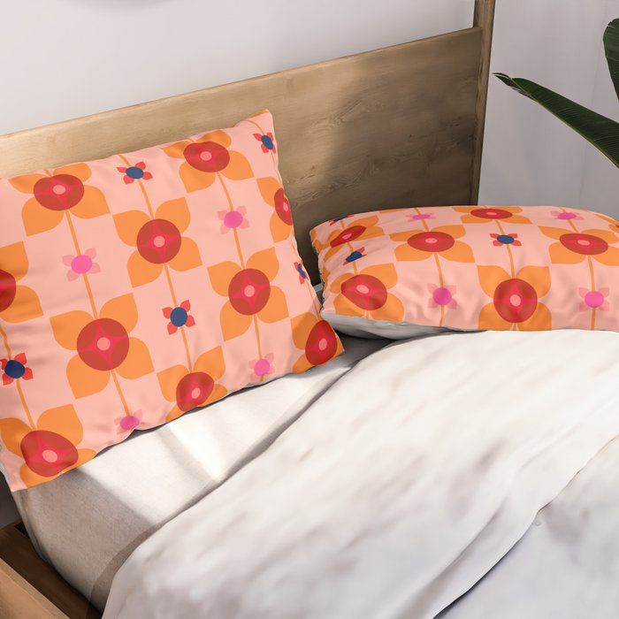 Mid Century Retro Floral Geometric Pattern Pillow Sham Gallery Image 2