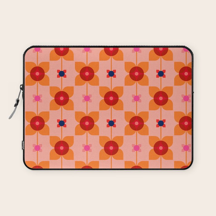 Mid Century Retro Floral Geometric Pattern Laptop Sleeve Gallery Image 1