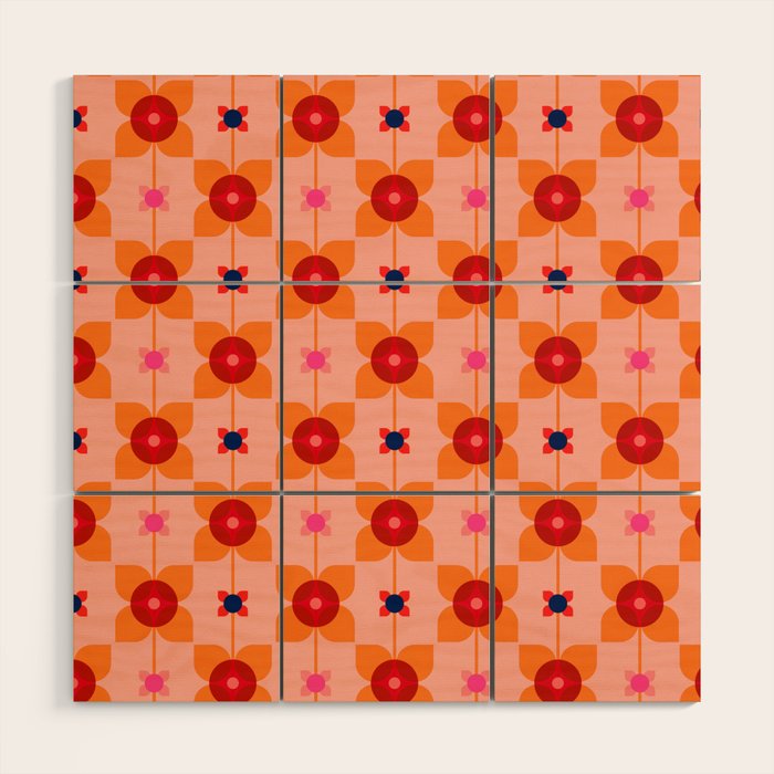 Mid Century Retro Floral Geometric Pattern Wood Wall Art Gallery Image 1