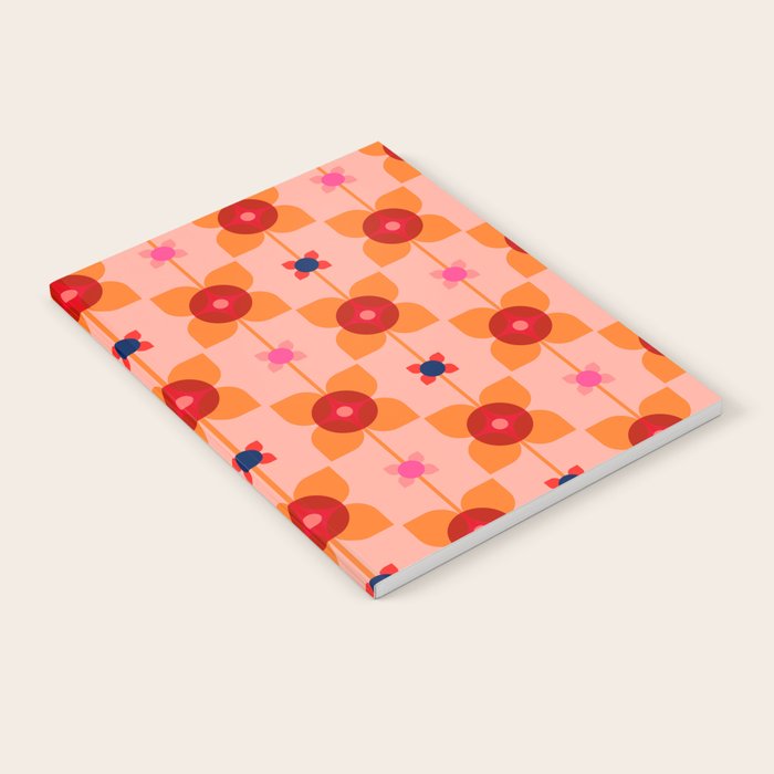 Mid Century Retro Floral Geometric Pattern Notebook Gallery Image 1