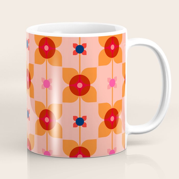 Mid Century Retro Floral Geometric Pattern Coffee Mug Gallery Image 1