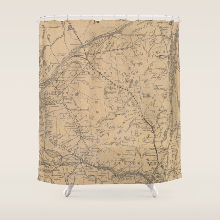 Vintage Adirondack Mountains Railroad Map (1895) V.2 Shower Curtain Gallery Image 1