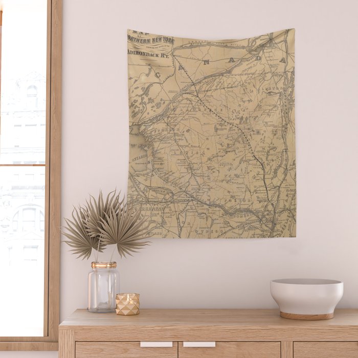 Vintage Adirondack Mountains Railroad Map (1895) V.2 Wall Tapestry Gallery Image 2