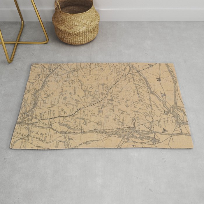 Vintage Adirondack Mountains Railroad Map (1895) V.2 Rug Gallery Image 1