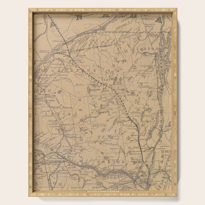 Vintage Adirondack Mountains Railroad Map (1895) V.2 Serving Tray Gallery Image 1