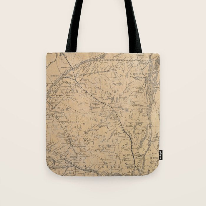 Vintage Adirondack Mountains Railroad Map (1895) V.2 Tote Bag Gallery Image 1
