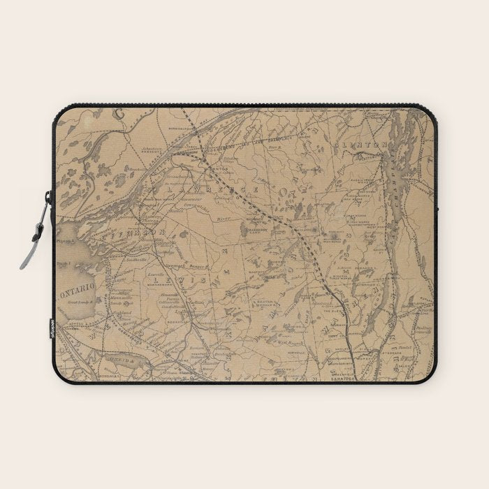 Vintage Adirondack Mountains Railroad Map (1895) V.2 Laptop Sleeve Gallery Image 1