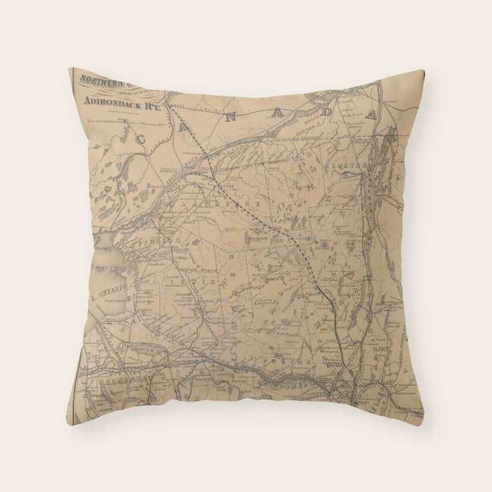 Vintage Adirondack Mountains Railroad Map (1895) V.2 Throw Pillow Gallery Image 6