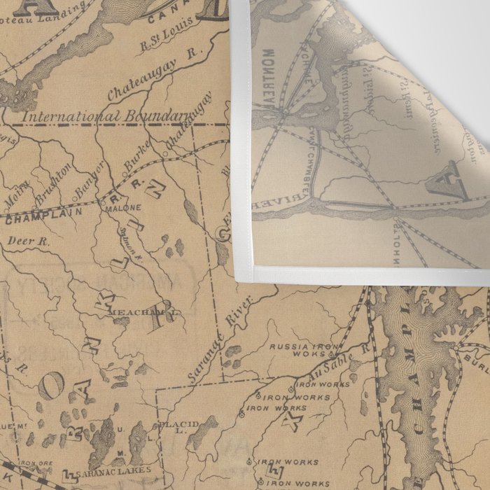 Vintage Adirondack Mountains Railroad Map (1895) V.2 Wall Tapestry Gallery Image 3