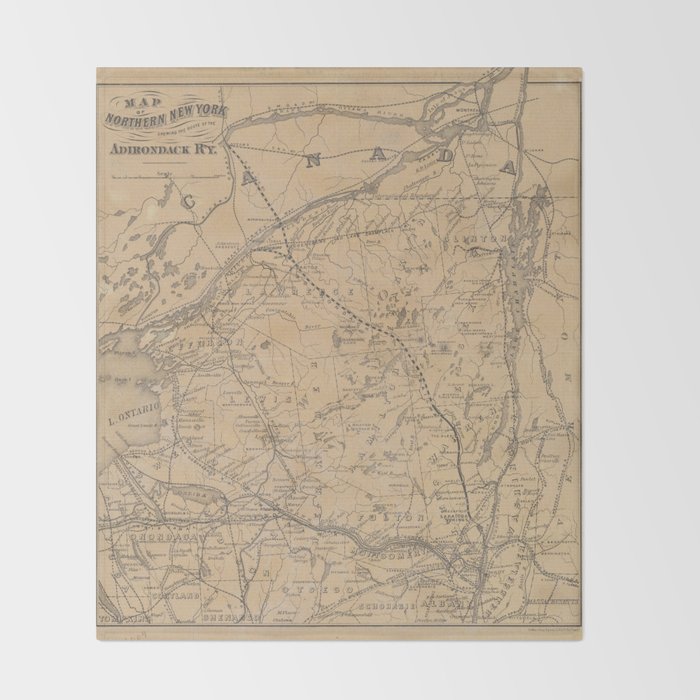 Vintage Adirondack Mountains Railroad Map (1895) V.2 Throw Blanket Gallery Image 2
