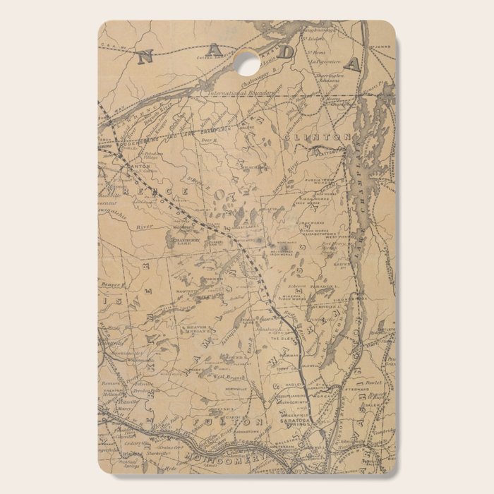 Vintage Adirondack Mountains Railroad Map (1895) V.2 Cutting Board Gallery Image 1