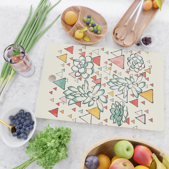 Succulent and triangles seamless pattern Cutting Board Gallery Image 2