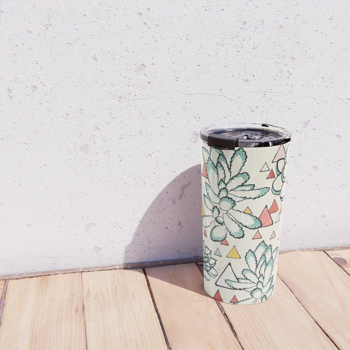 Succulent and triangles seamless pattern Travel Mug Gallery Image 4