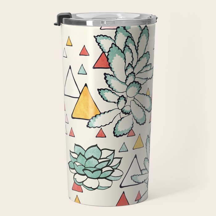 Succulent and triangles seamless pattern Travel Mug Gallery Image 3