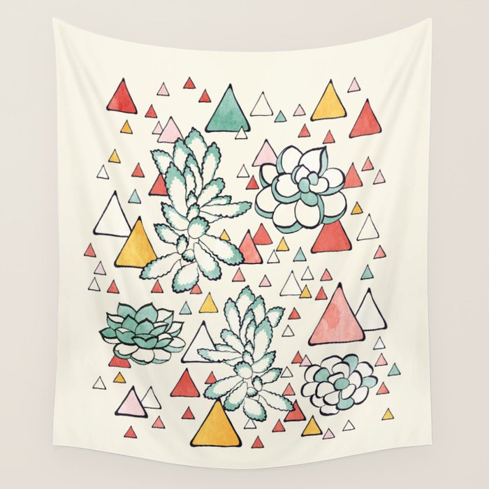 Succulent and triangles seamless pattern Wall Tapestry Gallery Image 4