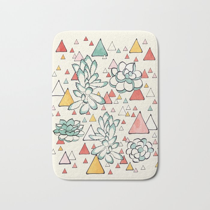 Succulent and triangles seamless pattern Bath Mat Gallery Image 1