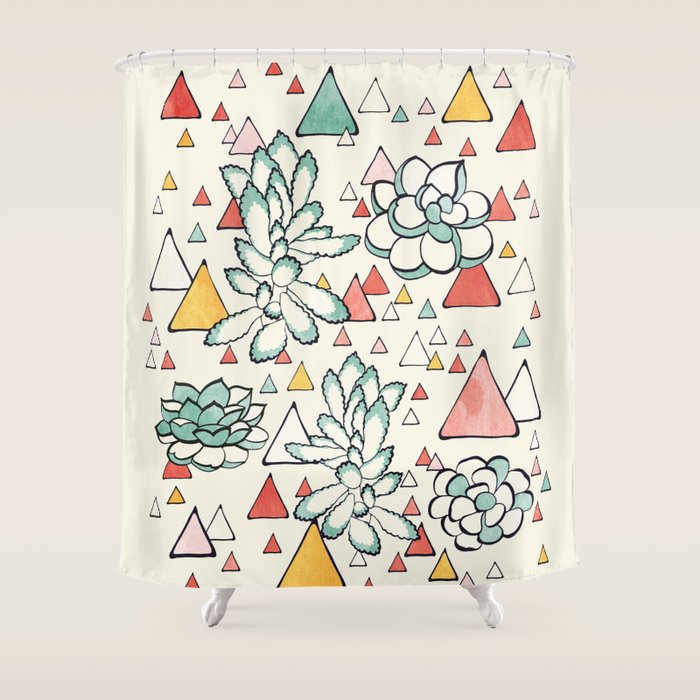Succulent and triangles seamless pattern Shower Curtain Gallery Image 1
