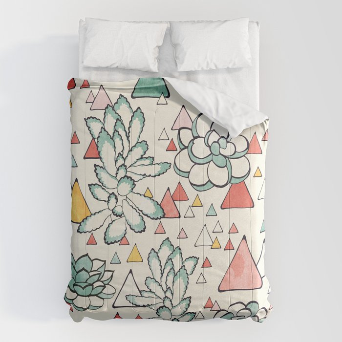 Succulent and triangles seamless pattern Comforter Gallery Image 6