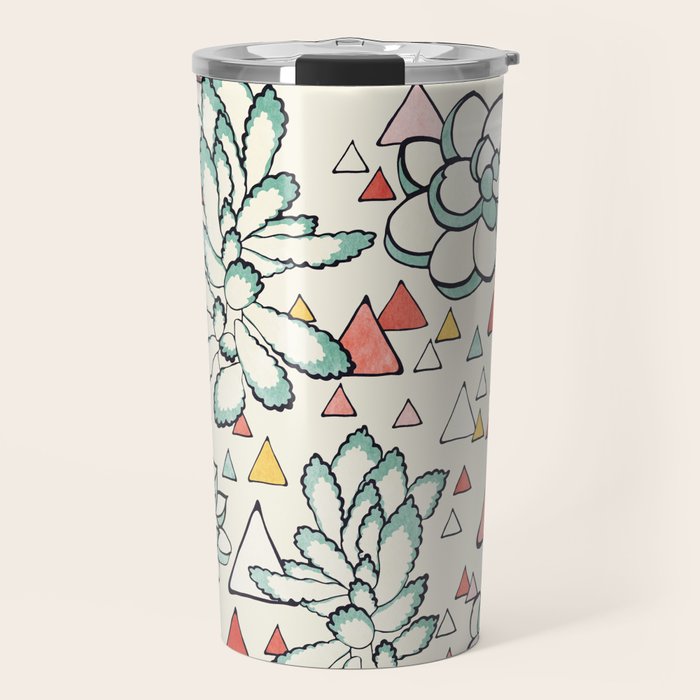 Succulent and triangles seamless pattern Travel Mug Gallery Image 1