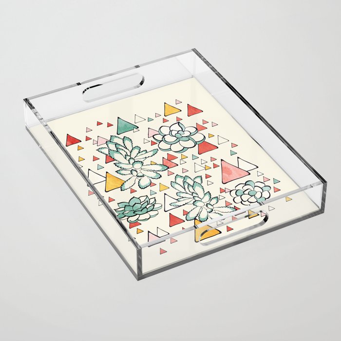 Succulent and triangles seamless pattern Acrylic Tray Gallery Image 1