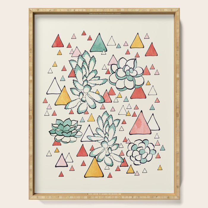 Succulent and triangles seamless pattern Serving Tray Gallery Image 1