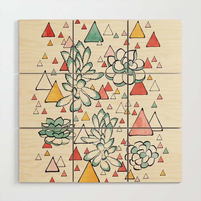 Succulent and triangles seamless pattern Wood Wall Art