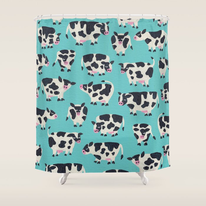 Cow Collection - Turquoise Shower Curtain Gallery Image 1
