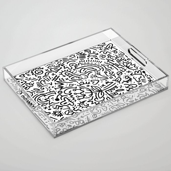 Graffiti sketch black and white drawing doodle pop art  Acrylic Tray Gallery Image 1