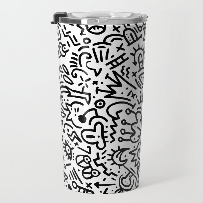 Graffiti sketch black and white drawing doodle pop art  Travel Mug Gallery Image 3