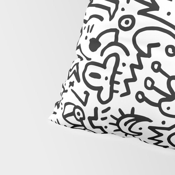 Graffiti sketch black and white drawing doodle pop art  Pillow Sham Gallery Image 4