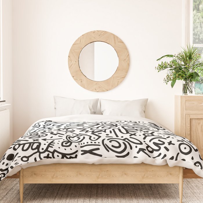 Graffiti sketch black and white drawing doodle pop art  Duvet Cover Gallery Image 3