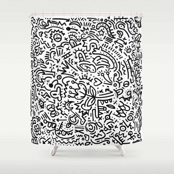 Graffiti sketch black and white drawing doodle pop art  Shower Curtain Gallery Image 1