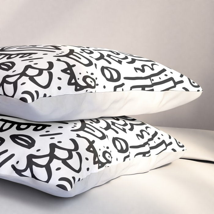 Graffiti sketch black and white drawing doodle pop art  Pillow Sham Gallery Image 3