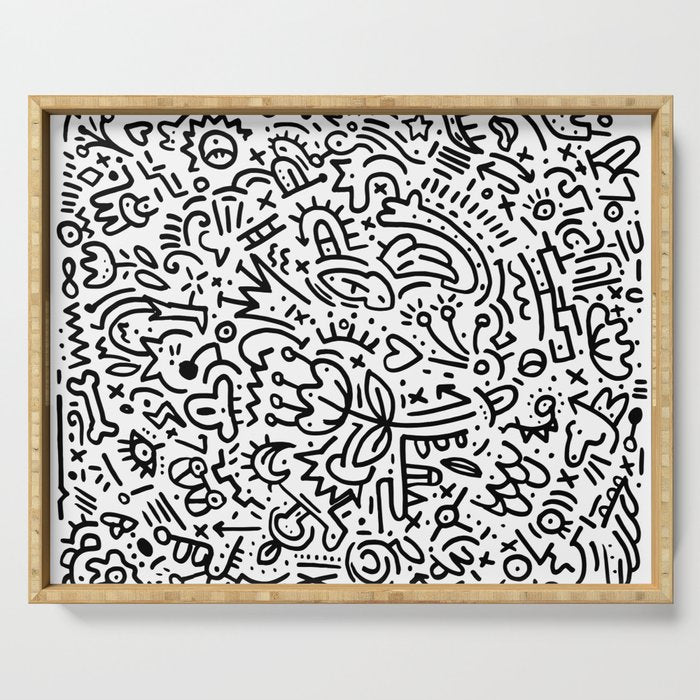 Graffiti sketch black and white drawing doodle pop art  Serving Tray Gallery Image 1