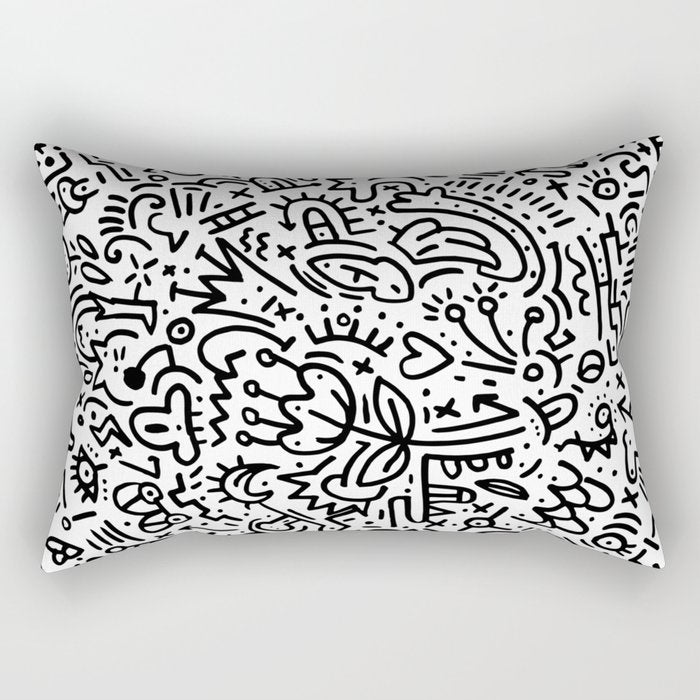 Graffiti sketch black and white drawing doodle pop art  Rectangular Pillow Gallery Image 1