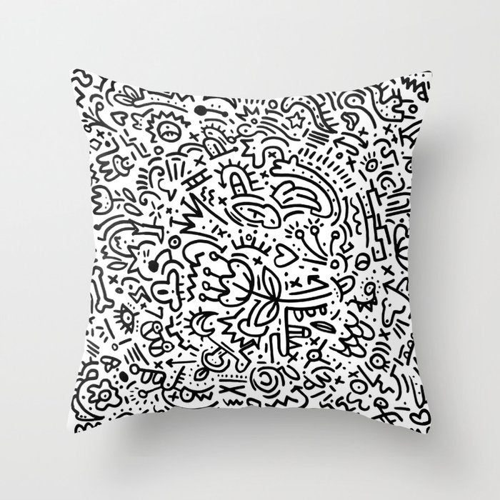 Graffiti sketch black and white drawing doodle pop art  Throw Pillow Gallery Image 6