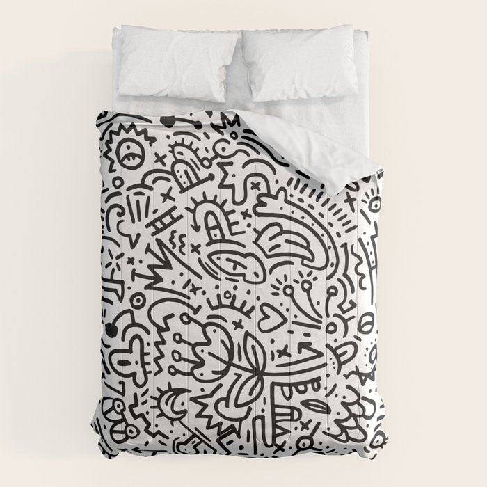 Graffiti sketch black and white drawing doodle pop art  Comforter Gallery Image 6