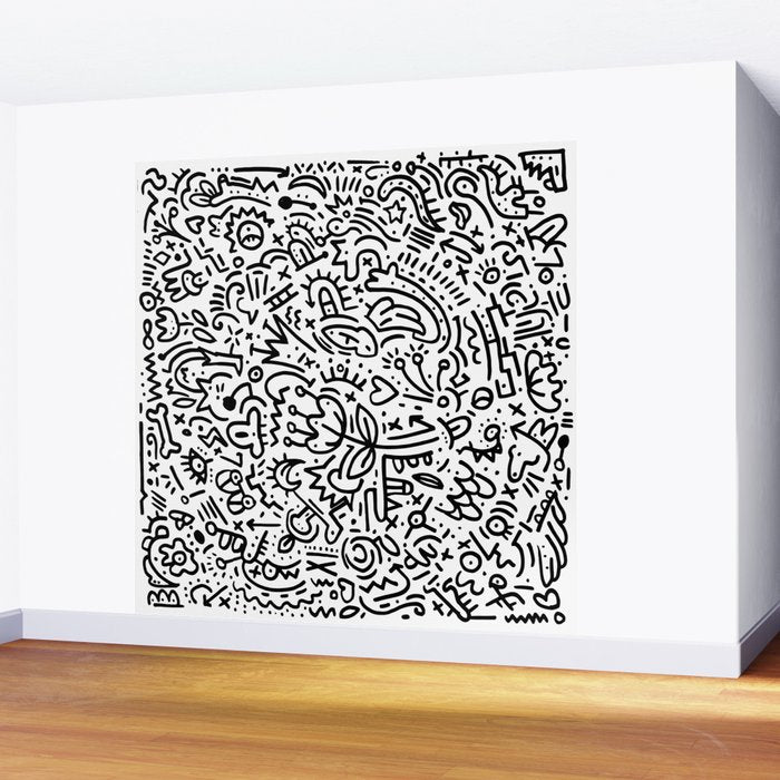 Graffiti sketch black and white drawing doodle pop art  Wall Mural Gallery Image 2