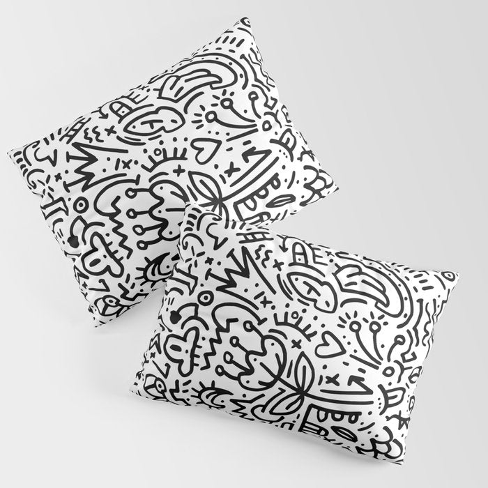 Graffiti sketch black and white drawing doodle pop art  Pillow Sham Gallery Image 1