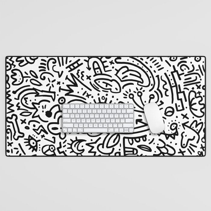 Graffiti sketch black and white drawing doodle pop art  Desk Mat Gallery Image 1