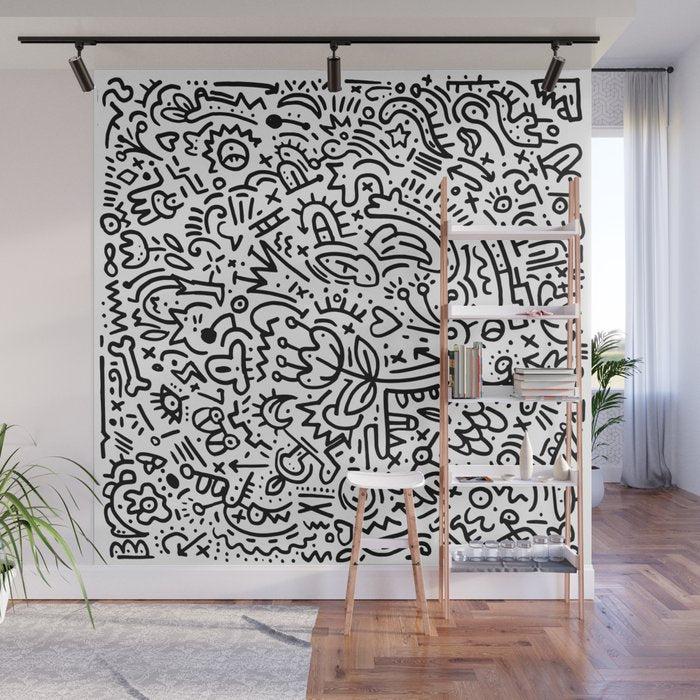 Graffiti sketch black and white drawing doodle pop art  Wall Mural Gallery Image 1
