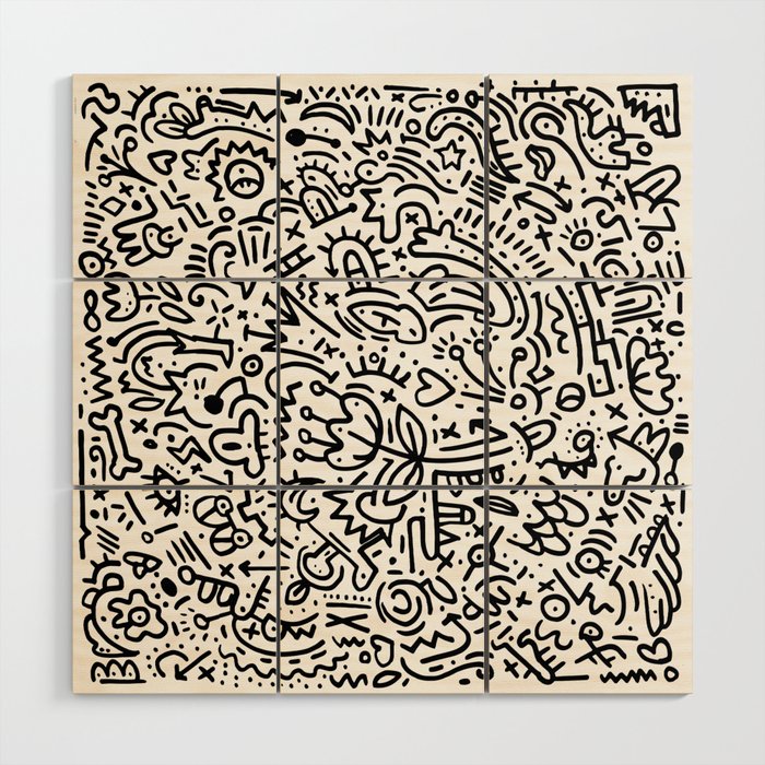 Graffiti sketch black and white drawing doodle pop art  Wood Wall Art Gallery Image 1