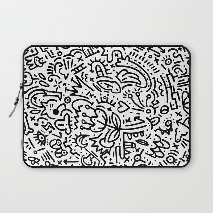Graffiti sketch black and white drawing doodle pop art  Laptop Sleeve Gallery Image 1