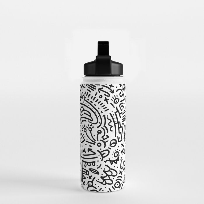 Graffiti sketch black and white drawing doodle pop art  Water Bottle Gallery Image 2